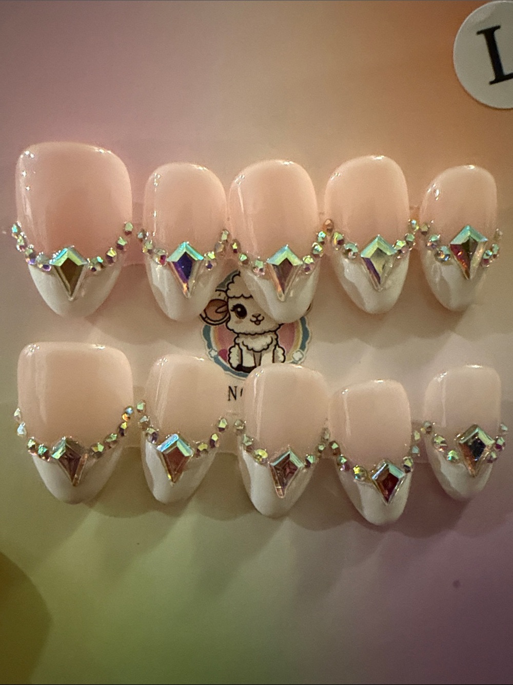 White French handmade acrylic press-On nail with Crystal Accent